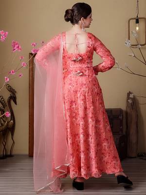 Ethnovog ready to wear peach jimmy choo printed anarkali suit 2