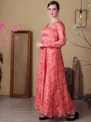 Ethnovog ready to wear peach jimmy choo printed anarkali suit 3