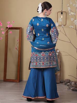 Ethnovog ready to wear blue art silk embroidered gharara set 2