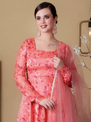 Ethnovog ready to wear peach jimmy choo printed anarkali suit 4