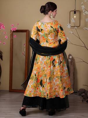 Ethnovog ready to wear green n yellow art silk embroidered anarkali suit 2
