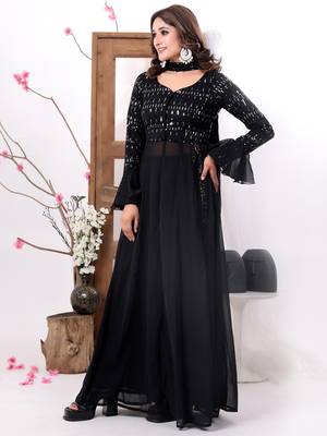 Ethnovog ready to wear black embroidered anarkali suit 2