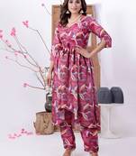 Ethnovog ready to wear multicolored satin high n low kurta set