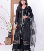 Ethnovog ready to wear black georgette embroidered straight suit n palazzo