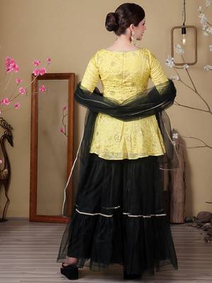 Ethnovog ready to wear yellow chinon embroidered n green net gharara set 2