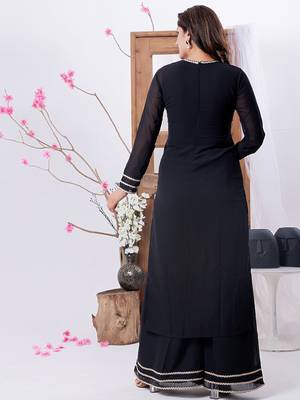 Ethnovog ready to wear black georgette embroidered straight suit n palazzo 2