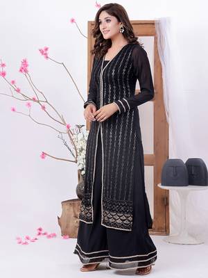 Ethnovog ready to wear black georgette embroidered straight suit n palazzo 3