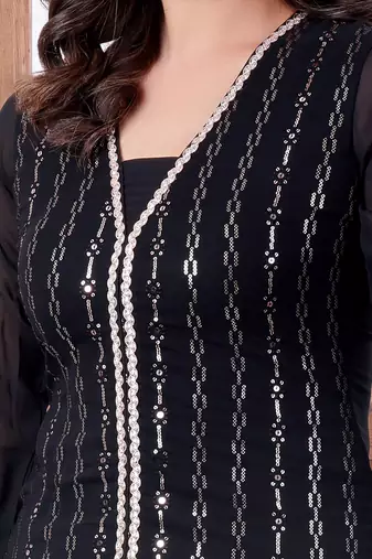 Ethnovog ready to wear black georgette embroidered straight suit n palazzo