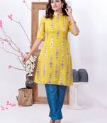 Ethnovog ready to wear yellow embroidered kurta straight pant set