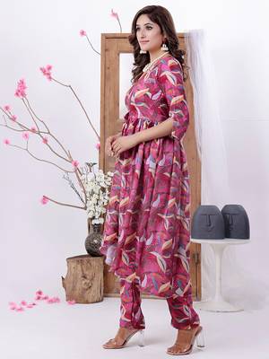 Ethnovog ready to wear multicolored satin high n low kurta set 3