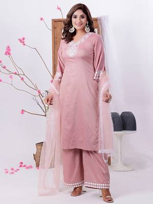 Ethnovog ready to wear pink art silk embroidered wide leg pant set 1