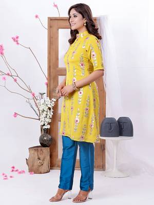 Ethnovog ready to wear yellow embroidered kurta straight pant set 3