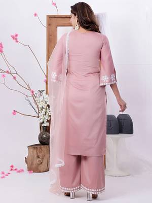 Ethnovog ready to wear pink art silk embroidered wide leg pant set 2