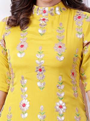 Ethnovog ready to wear yellow embroidered kurta straight pant set 4