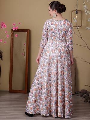 Ethnovog ready to wear white n green satin digital printed anarkali suit 4