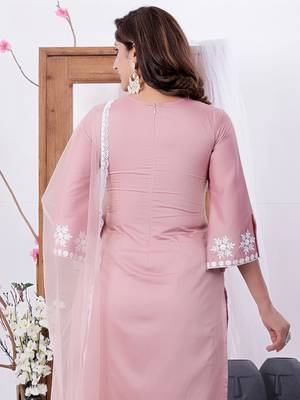 Ethnovog ready to wear pink art silk embroidered wide leg pant set 4