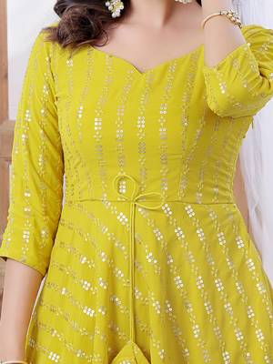 Ethnovog ready to wear mustard yellow peplum top sharara with dupatta 4