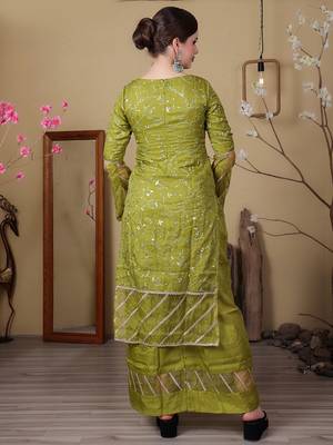 Ethnovog ready to wear green embroidered organza wide leg pant suit 2