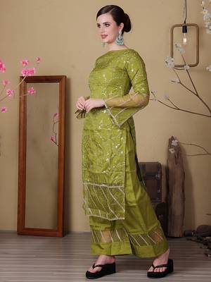 Ethnovog ready to wear green embroidered organza wide leg pant suit 3