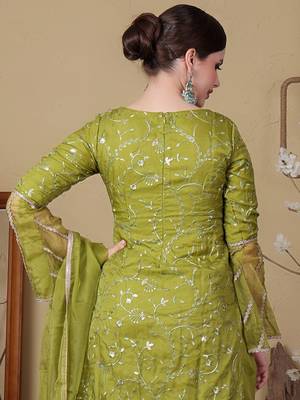 Ethnovog ready to wear green embroidered organza wide leg pant suit 4