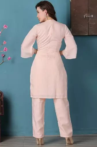 Ethnovog ready to wear peach art silk embroidered straight pant suit