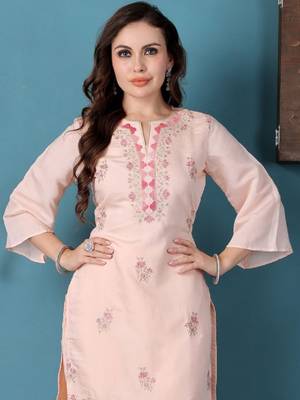 Ethnovog ready to wear peach art silk embroidered straight pant suit 4