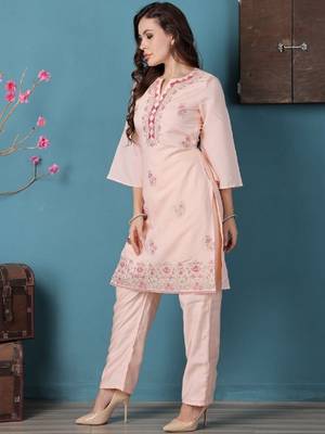 Ethnovog ready to wear peach art silk embroidered straight pant suit 5