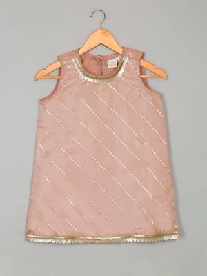 Saka designs peach art silk kurta with dhoti set for girls 2