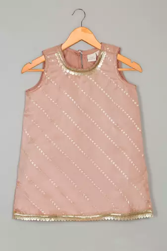 Saka designs peach art silk kurta with dhoti set for girls