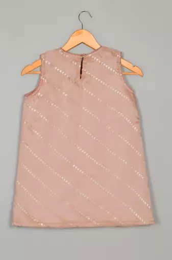 Saka designs peach art silk kurta with dhoti set for girls