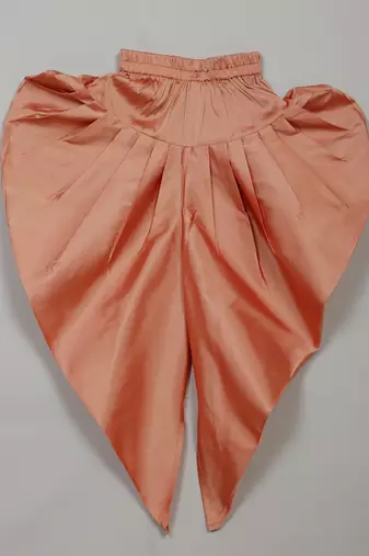 Saka designs peach art silk kurta with dhoti set for girls