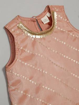 Saka designs peach art silk kurta with dhoti set for girls 5