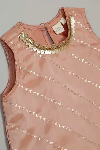 Saka designs peach art silk kurta with dhoti set for girls