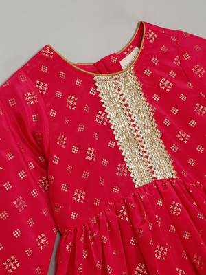 Saka designs girls magenta rayon printed kurta with palazzo set 5