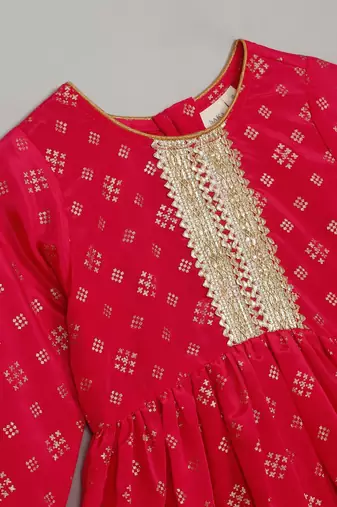 Saka designs girls magenta rayon printed kurta with palazzo set