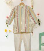 Saka designs boy's sequence emberoidered kurta & pyjamas - beige yellow