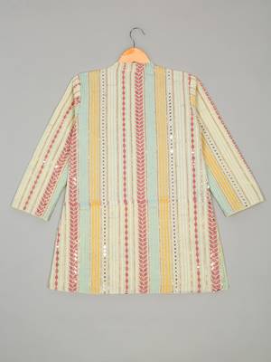 Saka designs boy's sequence emberoidered kurta & pyjamas - beige yellow 3