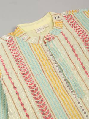 Saka designs boy's sequence emberoidered kurta & pyjamas - beige yellow 4