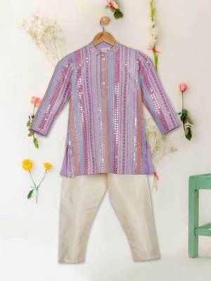Saka designs boy's sequence emberoidered kurta & pyjamas - blue 1