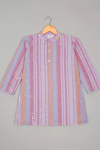 Saka designs boy's sequence emberoidered kurta & pyjamas - blue