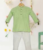 Saka designs boys' georgette embroidered green kurta with white cotton pajama