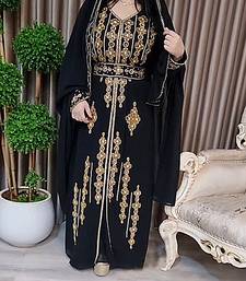 Black color Handmade Moroccan Kaftan with Embroidered Zari work hijab