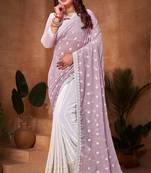 Half N Half Georgette Saree In Lavender With Matching Blouse Piece