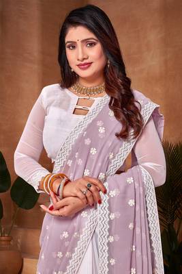 Half N Half Georgette Saree In Lavender With Matching Blouse Piece 2