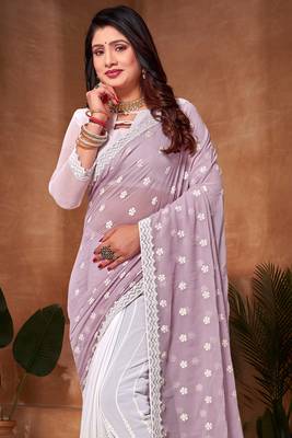 Half N Half Georgette Saree In Lavender With Matching Blouse Piece 3