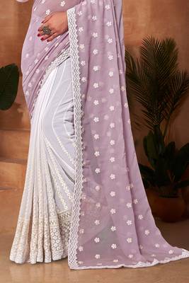 Half N Half Georgette Saree In Lavender With Matching Blouse Piece 4