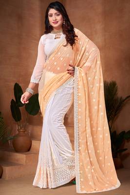Half N Half Georgette Saree In Yellow With Matching Blouse Piece 1