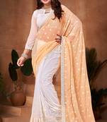 Half N Half Georgette Saree In Yellow With Matching Blouse Piece