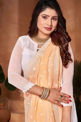 Half N Half Georgette Saree In Yellow With Matching Blouse Piece