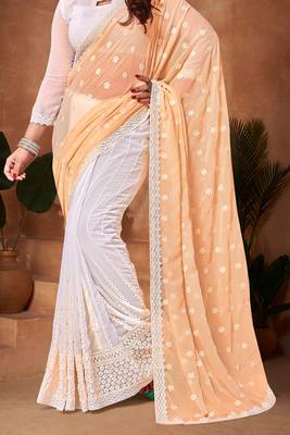 Half N Half Georgette Saree In Yellow With Matching Blouse Piece 4